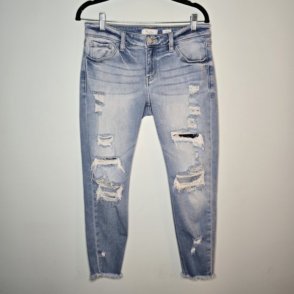 Kancan Low Rise Skinny Jeans Lightwash Distressed Denim Womens 29